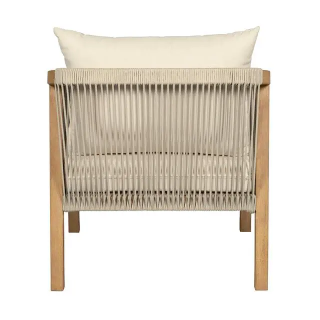 Alt view image 6 of 7 - Cypress Outdoor Patio Chair in Blonde Eucalyptus Wood and Light Gray Rope with Ivory Olefin Cushions