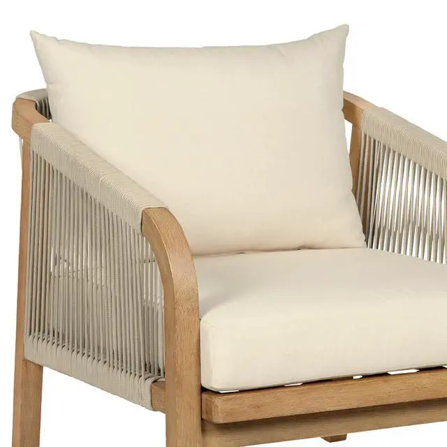 Alt view image 7 of 7 - Cypress Outdoor Patio Chair in Blonde Eucalyptus Wood and Light Gray Rope with Ivory Olefin Cushions