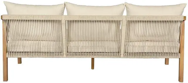Alt view image 5 of 7 - Cypress Outdoor Patio Sofa in Blonde Eucalyptus Wood and Light Gray Rope with Ivory Olefin Cushions