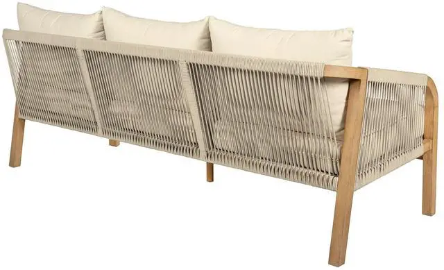 Alt view image 4 of 7 - Cypress Outdoor Patio Sofa in Blonde Eucalyptus Wood and Light Gray Rope with Ivory Olefin Cushions