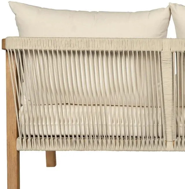 Alt view image 7 of 7 - Cypress Outdoor Patio Sofa in Blonde Eucalyptus Wood and Light Gray Rope with Ivory Olefin Cushions