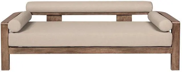 Main image of Relic Outdoor Patio Sofa in Weathered Eucalyptus Wood with Taupe Olefin Cushions