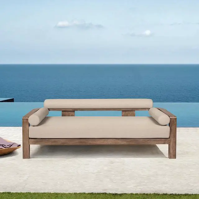 Alt view image 2 of 7 - Relic Outdoor Patio Sofa in Weathered Eucalyptus Wood with Taupe Olefin Cushions