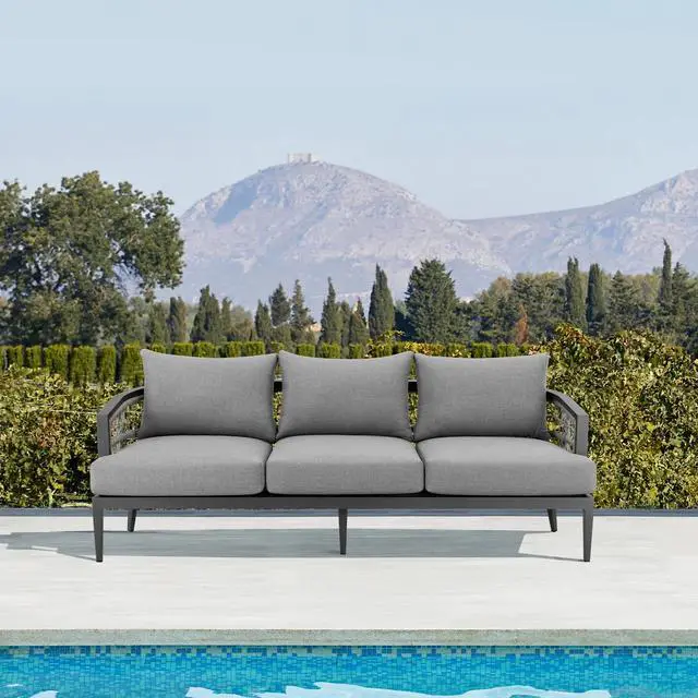 Alt view image 2 of 7 - Zella Outdoor Patio Sofa in Aluminum with Light Gray Rope and Earl Gray Cushions