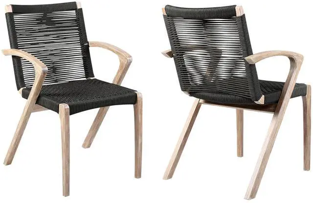 Main image of Nabila Outdoor Light Eucalyptus Wood and Charcoal Rope Dining Chairs - Set of 2
