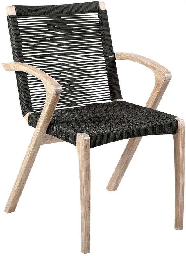 Alt view image 3 of 7 - Nabila Outdoor Light Eucalyptus Wood and Charcoal Rope Dining Chairs - Set of 2