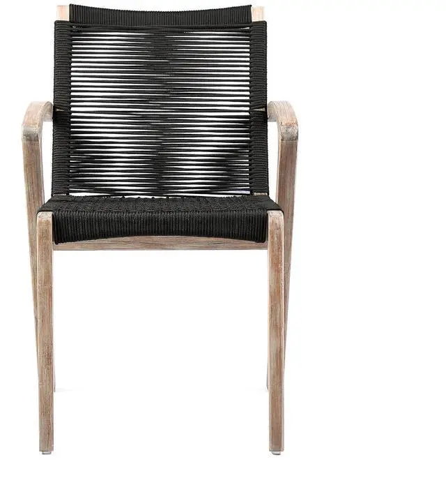 Alt view image 4 of 7 - Nabila Outdoor Light Eucalyptus Wood and Charcoal Rope Dining Chairs - Set of 2