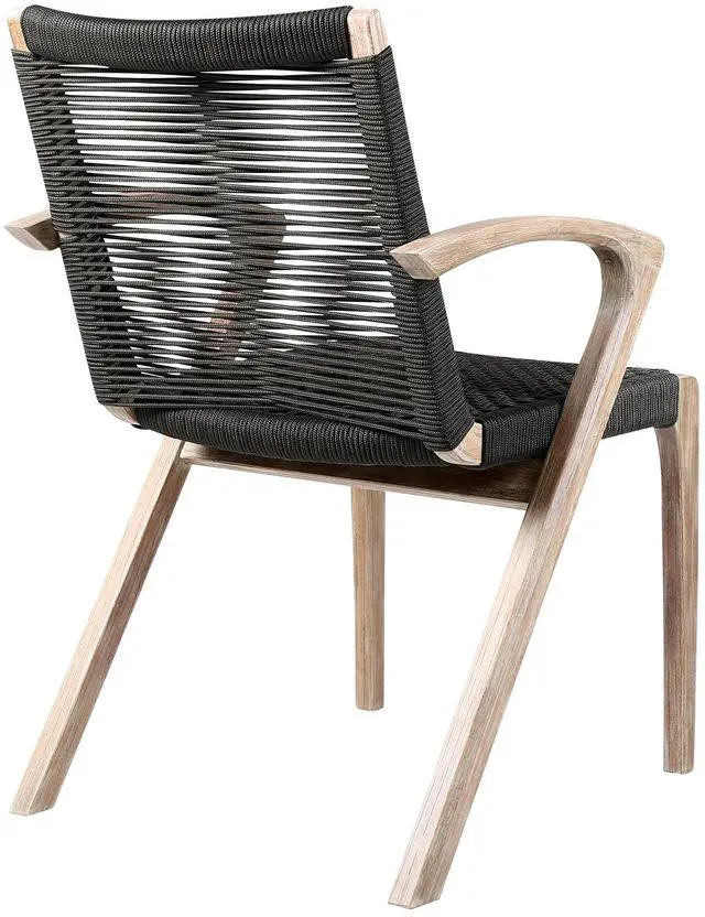 Alt view image 5 of 7 - Nabila Outdoor Light Eucalyptus Wood and Charcoal Rope Dining Chairs - Set of 2