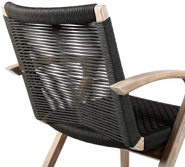 Alt view image 6 of 7 - Nabila Outdoor Light Eucalyptus Wood and Charcoal Rope Dining Chairs - Set of 2