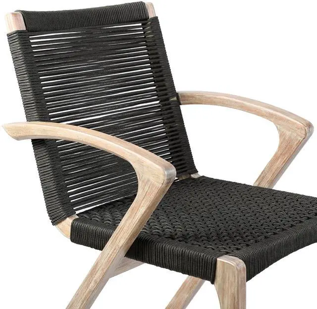 Alt view image 7 of 7 - Nabila Outdoor Light Eucalyptus Wood and Charcoal Rope Dining Chairs - Set of 2