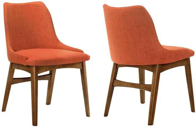 Main image of Azalea Orange Fabric and Walnut Wood Dining Side Chairs - Set of 2