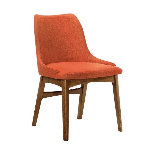 Alt view image 3 of 7 - Azalea Orange Fabric and Walnut Wood Dining Side Chairs - Set of 2