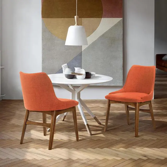 Alt view image 2 of 7 - Azalea Orange Fabric and Walnut Wood Dining Side Chairs - Set of 2