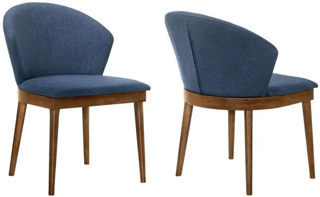 Main image of Juno Blue Fabric and Walnut Wood Dining Side Chairs - Set of 2