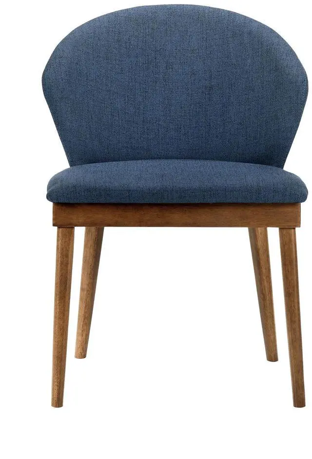 Alt view image 4 of 7 - Juno Blue Fabric and Walnut Wood Dining Side Chairs - Set of 2