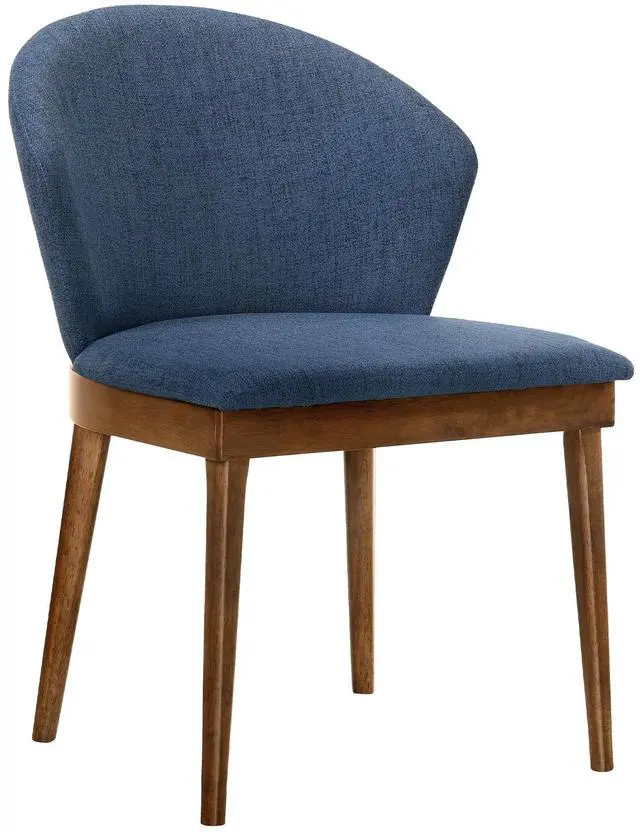Alt view image 3 of 7 - Juno Blue Fabric and Walnut Wood Dining Side Chairs - Set of 2