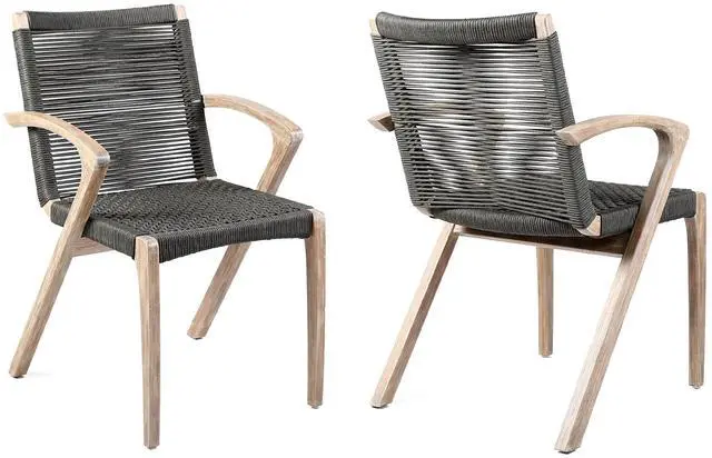 Main image of Brielle Outdoor Light Eucalyptus Wood and Charcoal Rope Dining Chairs - Set of 2