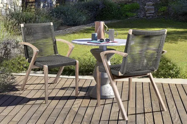 Alt view image 2 of 7 - Brielle Outdoor Light Eucalyptus Wood and Charcoal Rope Dining Chairs - Set of 2