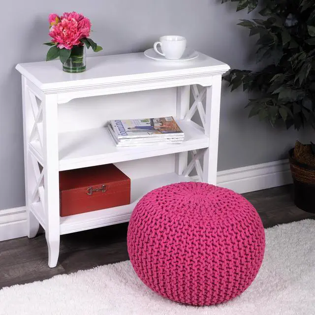 Alt view image 4 of 5 - Pincushion Woven 19"W Pouffe in Pink 3689193
