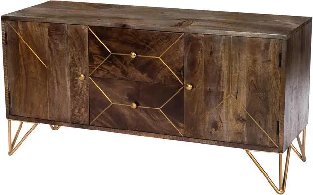 Main image of Alda 47" Wood & Brass Metal Inlay 47.25" Tv Stand in Medium Brown 5478140