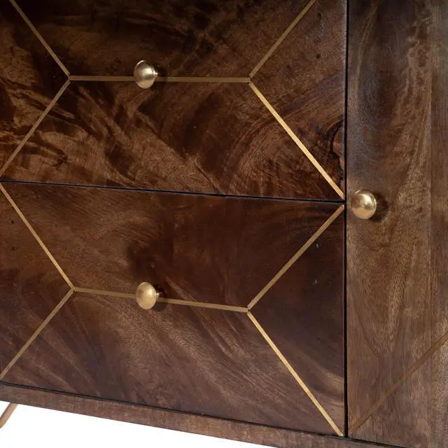 Alt view image 2 of 7 - Alda 47" Wood & Brass Metal Inlay 47.25" Tv Stand in Medium Brown 5478140