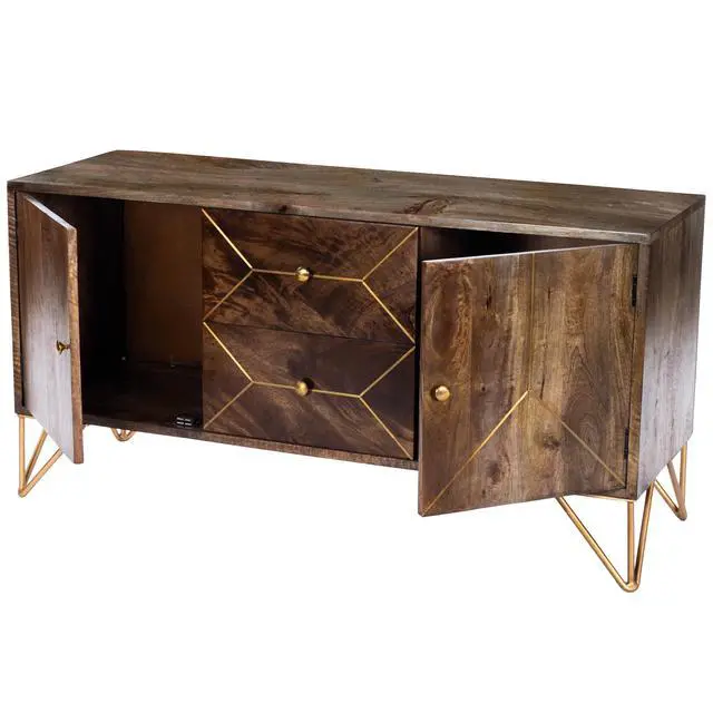 Alt view image 5 of 7 - Alda 47" Wood & Brass Metal Inlay 47.25" Tv Stand in Medium Brown 5478140