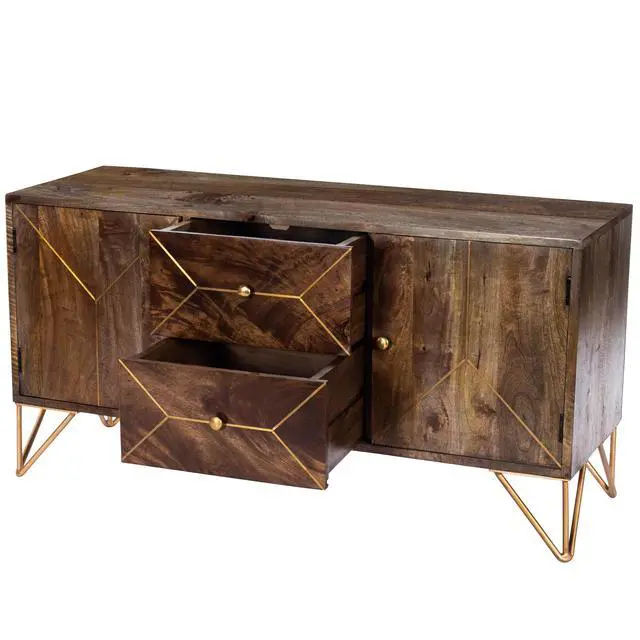 Alt view image 4 of 7 - Alda 47" Wood & Brass Metal Inlay 47.25" Tv Stand in Medium Brown 5478140