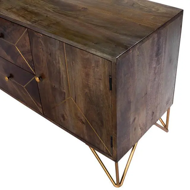 Alt view image 6 of 7 - Alda 47" Wood & Brass Metal Inlay 47.25" Tv Stand in Medium Brown 5478140