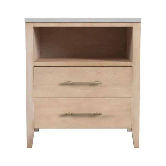 Alt view image 2 of 7 - Mayfair 2 Drawer Wood and Marble Nightstand in Light Brown 5752455