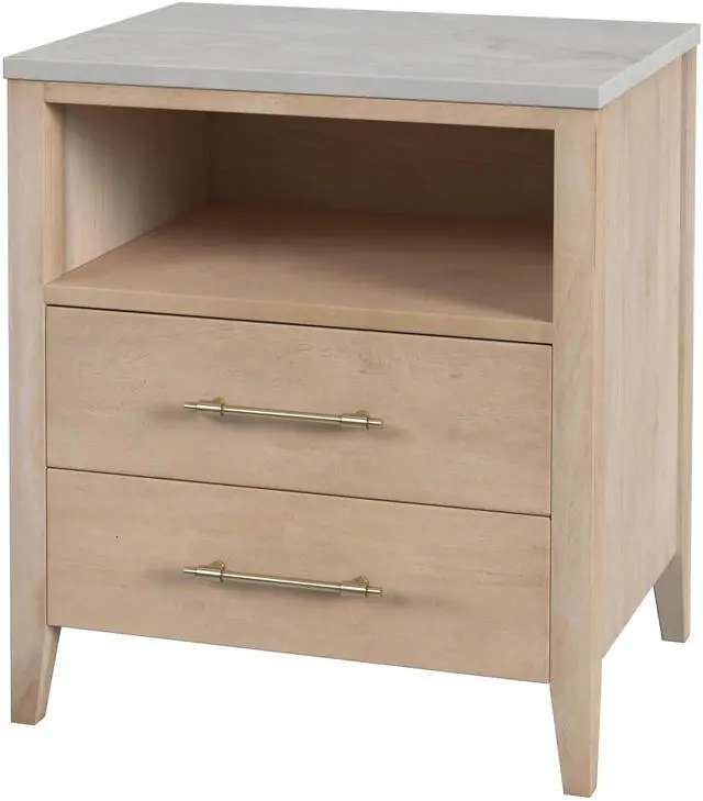 Main image of Mayfair 2 Drawer Wood and Marble Nightstand in Light Brown 5752455