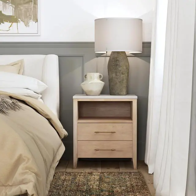 Alt view image 6 of 7 - Mayfair 2 Drawer Wood and Marble Nightstand in Light Brown 5752455