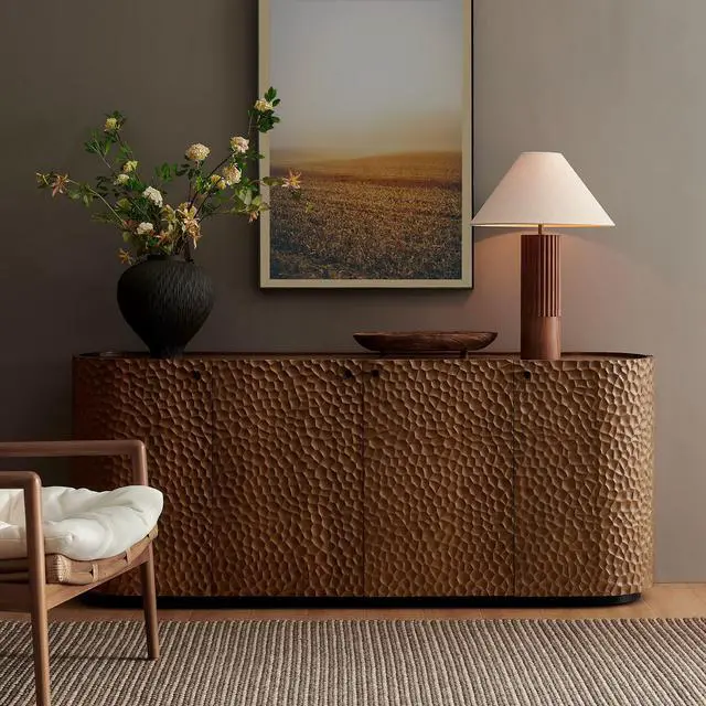 Alt view image 7 of 7 - Aven 71.5 Inch Oval Chiseled Wood Sideboard Buffet Cabinet with Hammered Effect by Modway