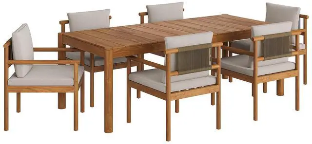 Main image of Eleni 7 Piece Outdoor Patio Teak Wood Dining Set by Modway