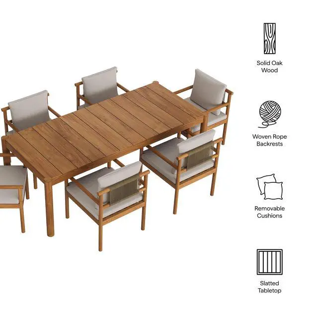 Alt view image 2 of 7 - Eleni 7 Piece Outdoor Patio Teak Wood Dining Set by Modway