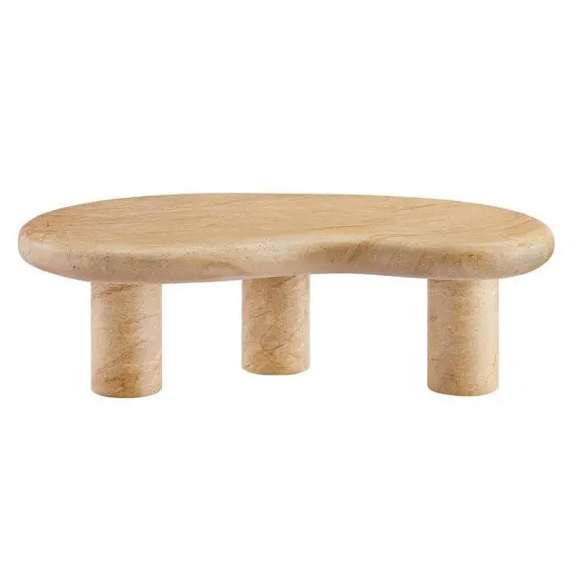 Alt view image 7 of 7 - Elowen Indoor - Outdoor Patio Textured Faux Travertine Coffee Table