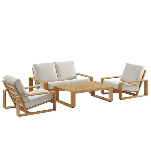 Alt view image 3 of 7 - Lirienne 4-Piece Outdoor Patio Aluminum Faux Wood Furniture Set