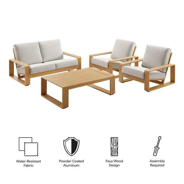 Alt view image 2 of 7 - Lirienne 4-Piece Outdoor Patio Aluminum Faux Wood Furniture Set