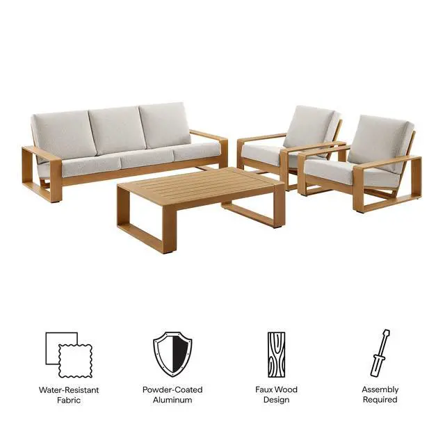 Alt view image 2 of 7 - Lirienne 4-Piece Outdoor Patio Aluminum Faux Wood Furniture Set