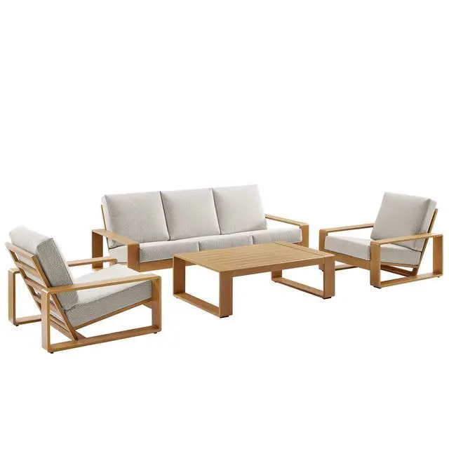 Alt view image 3 of 7 - Lirienne 4-Piece Outdoor Patio Aluminum Faux Wood Furniture Set