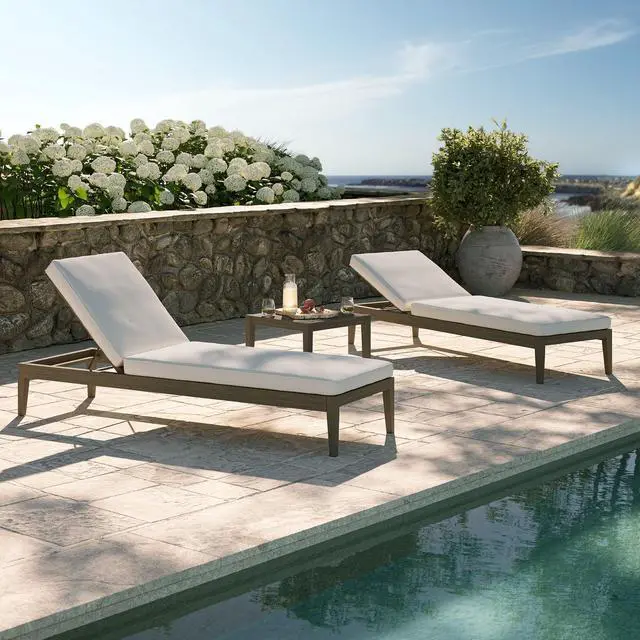 Alt view image 7 of 7 - Northlake 3-Piece Outdoor Patio Teak Wood Furniture Set with Chaise Lounges and Side Table by Modway