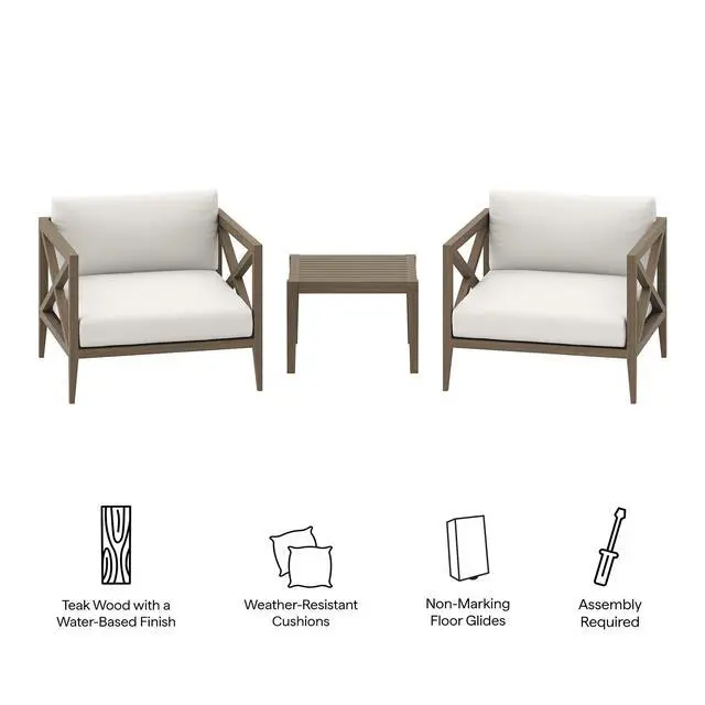 Alt view image 4 of 7 - Northlake 3-Piece Outdoor Patio Teak Wood Furniture Set with Armchair and Side Table by Modway