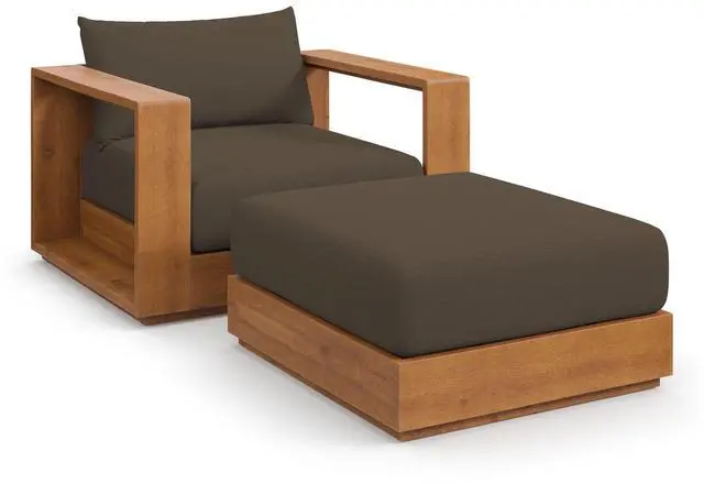 Main image of Tahoe 2-Piece Outdoor Patio Acacia Wood Armchair and Ottoman Set by Modway