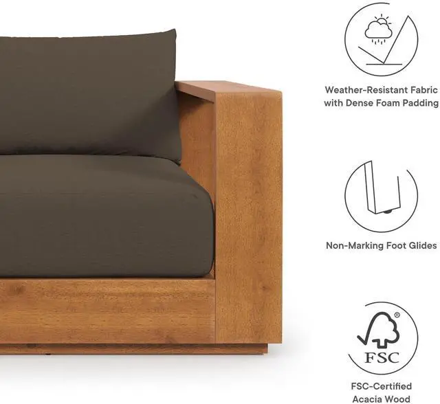 Alt view image 2 of 7 - Tahoe 2-Piece Outdoor Patio Acacia Wood Armchair and Ottoman Set by Modway