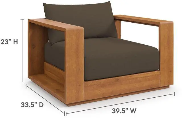 Alt view image 3 of 7 - Tahoe 2-Piece Outdoor Patio Acacia Wood Armchair and Ottoman Set by Modway