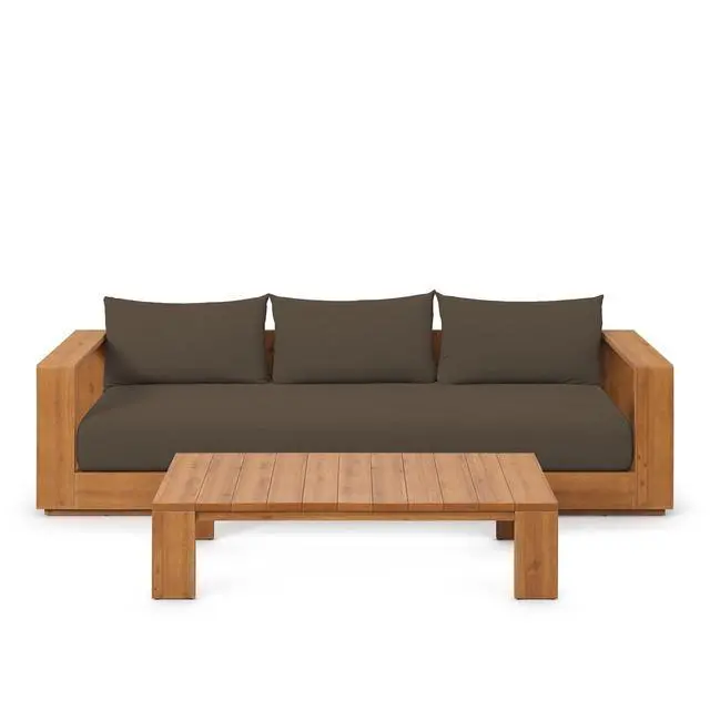 Alt view image 6 of 7 - Tahoe 2-Piece Outdoor Patio Acacia Wood Sofa and Coffee Table Set by Modway