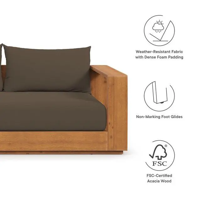 Alt view image 2 of 7 - Tahoe 2-Piece Outdoor Patio Acacia Wood Sofa and Coffee Table Set by Modway