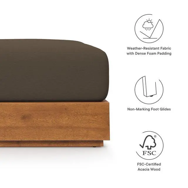Alt view image 2 of 7 - Tahoe Outdoor Patio Acacia Wood Ottoman by Modway