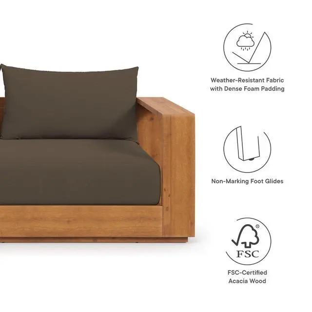 Alt view image 3 of 7 - Tahoe Acacia Wood Outdoor Patio Acacia Wood Loveseat by Modway