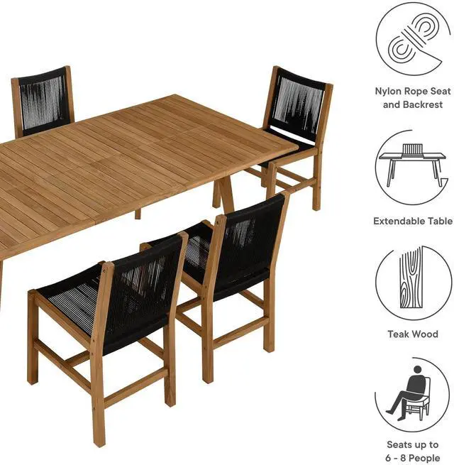 Alt view image 4 of 7 - Vienna 7-Piece Outdoor Patio Teak and Rope Dining Set with Armless Chairs by Modway