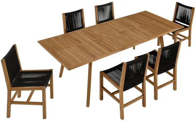 Main image of Vienna 7-Piece Outdoor Patio Teak and Rope Dining Set with Armless Chairs by Modway